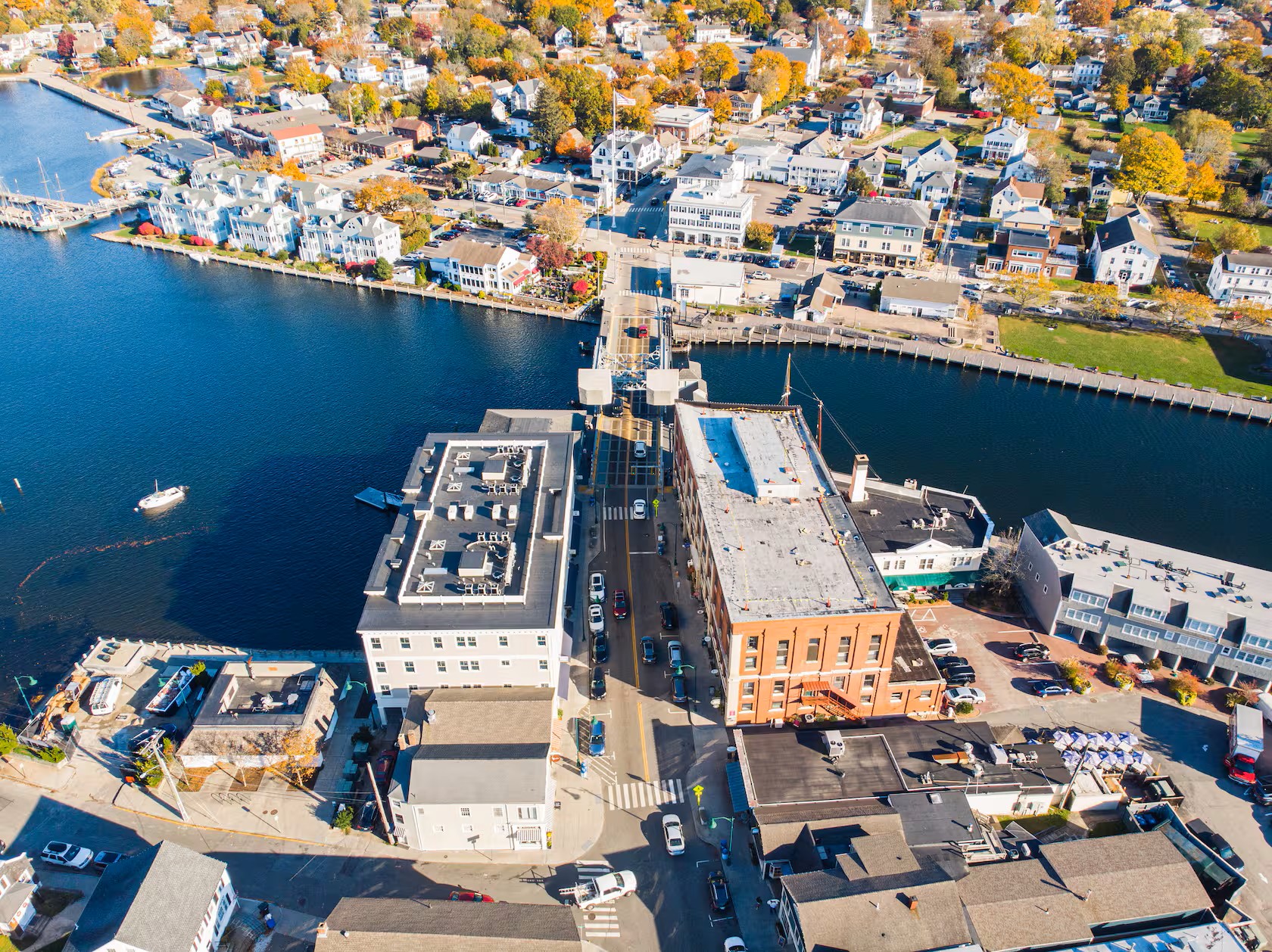 Aerial view of Mystic drawbridge